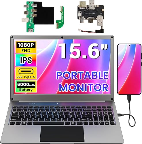 Miniatura 11 de Monitor portátil con teclado, pantalla lapdock de 15.6 pulgadas con batería integrada de 6000 mAh, monitores CrowView Note 1080P FHD USB C