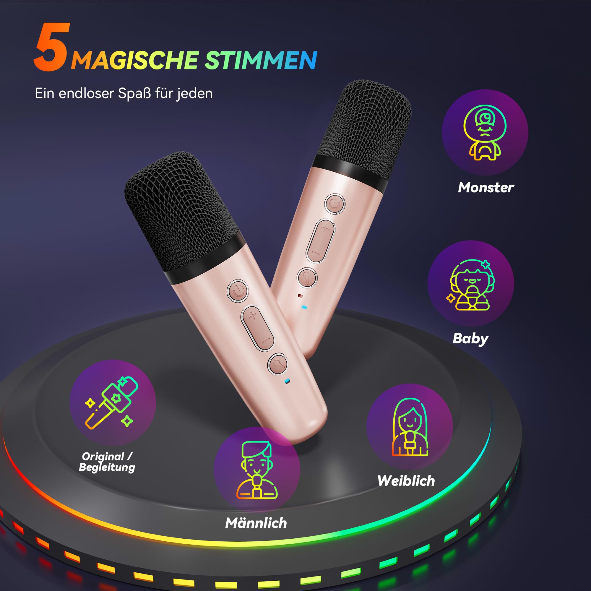 [2025] Karaoke Maschine mit 2 Karaoke Mikrofonen Musikinstrumentzubehör: Wowstar Karaoke Anlage mit 2 Mikrofonen - Mini Karaoke Maschine - Lautsprecher Karaoke Box Set - Geschenke für Mädchen - 5