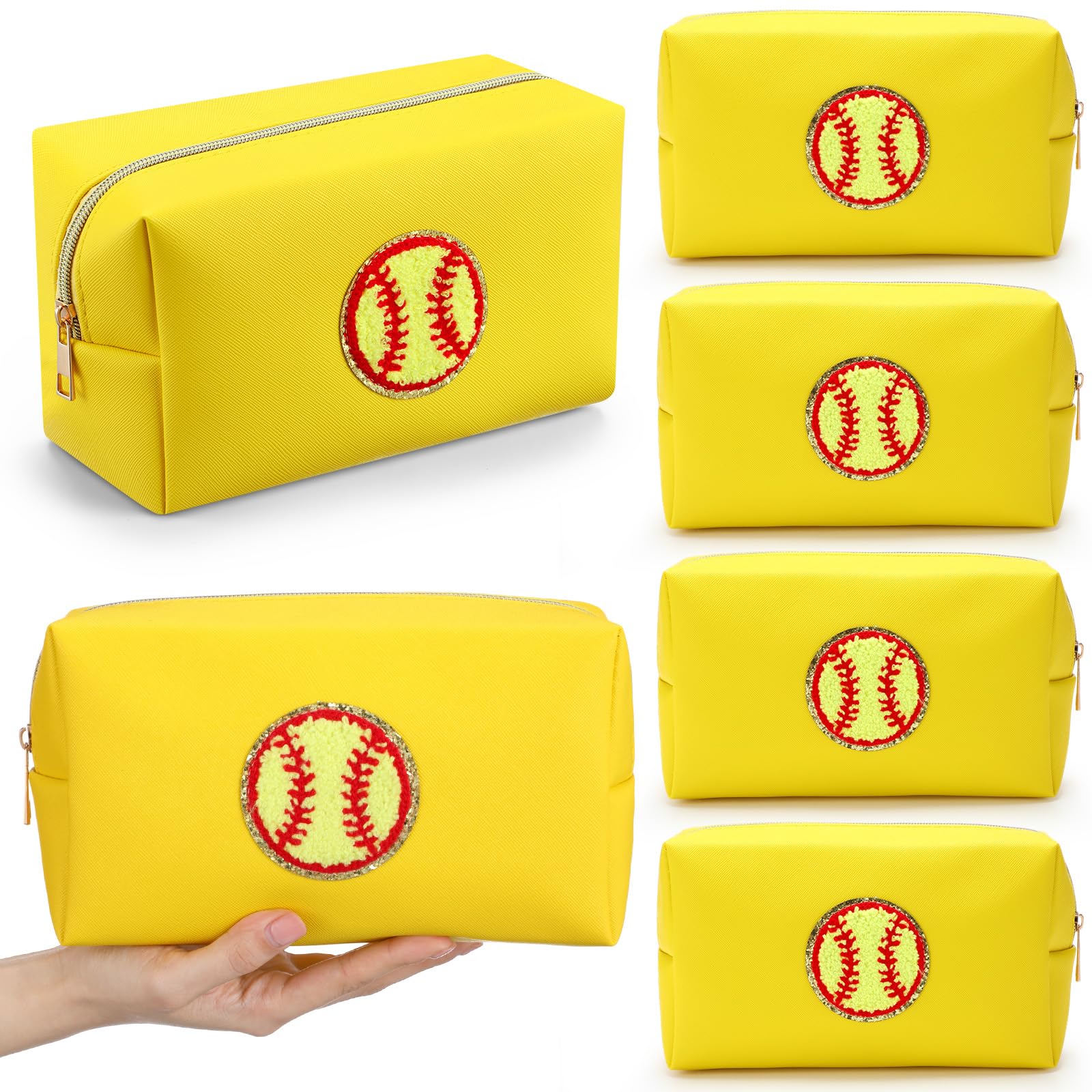 Sunnymove 6 Pcs Softball Makeup Bag for Women PU Leather Waterproof Travel Cosmetic Bag Toiletry Sport Pouch with Zipper Gifts for Softball Lovers and Players