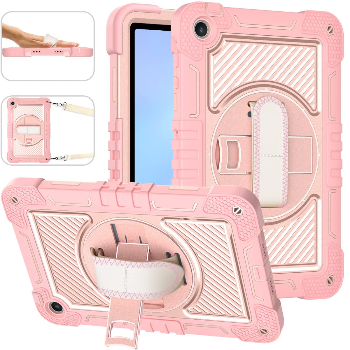 Custodia per tablet Compatibile con Huawei Matepad SE 10,4 pollici Custodia protettiva antiurto durevole Custodia Compatible with tablet con staffa girevole a 360 gradi Tavoletta Casa(Rose Gold)