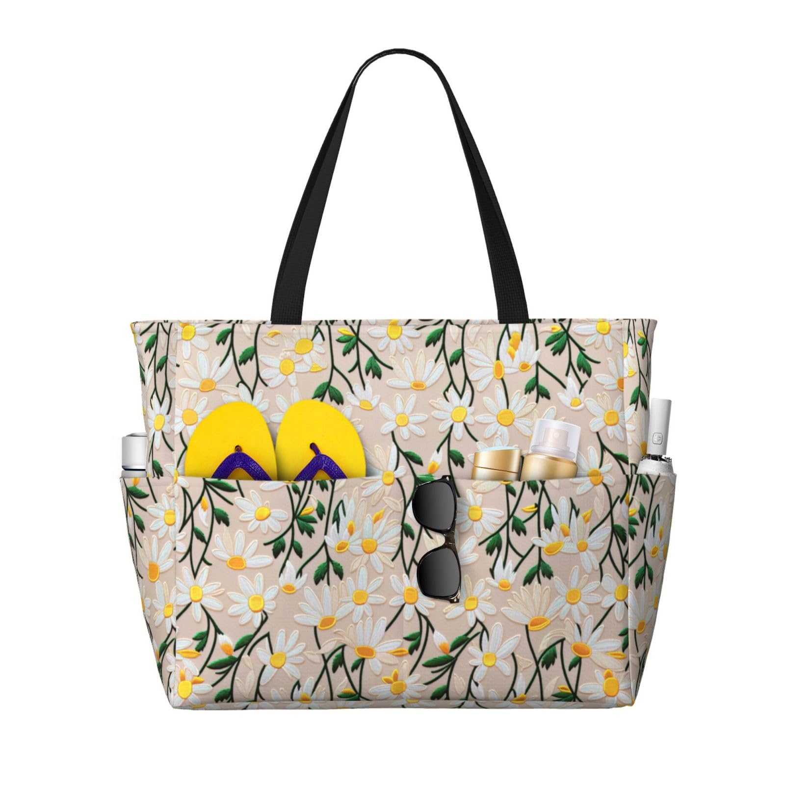 Owlfder Large Beach Bag for Women Waterproof Foldable Travel Shoulder Tote Bag with Pocket for Weekender Pool Vacation