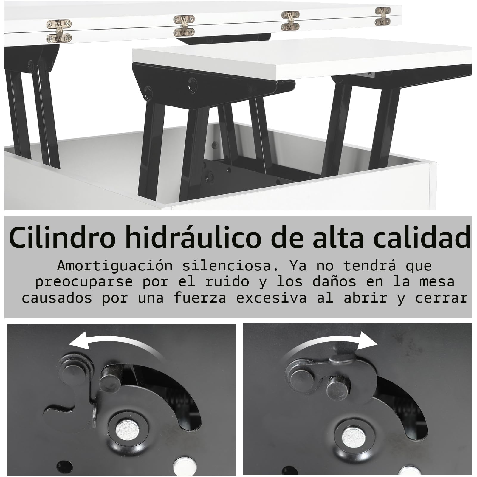 VOWNER Mesa de Centro Elevable Extensible (Blanco) | Multifuncional 4 en 1 con 4 Taburetes para Comedor de Salón