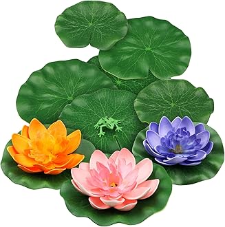 10pcs Floating Foam Lotus Flowers with Artificial Frog Lotus Leaves, Lily Pads for Lake, Artificial Pond Plants Ornaments for Pool Aquarium Water Decoration, Colorful