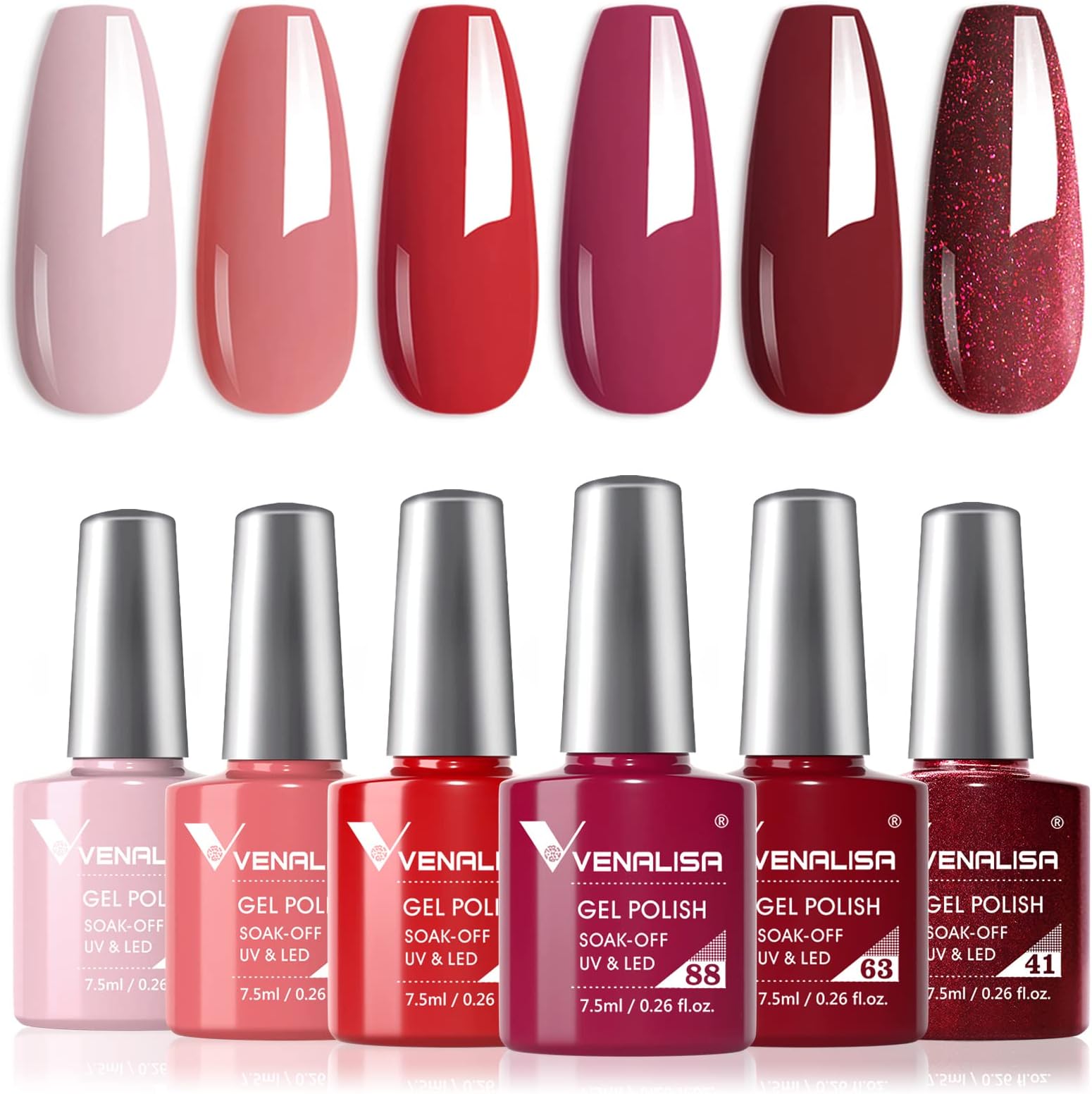 VENALISA Nude Gel Nail Polish Set 6 colors coral purple peach pink dark red burgundy glitter All Season Soak off Nail Lamp 7.5ml for Starter Manicure Nail Art Salon