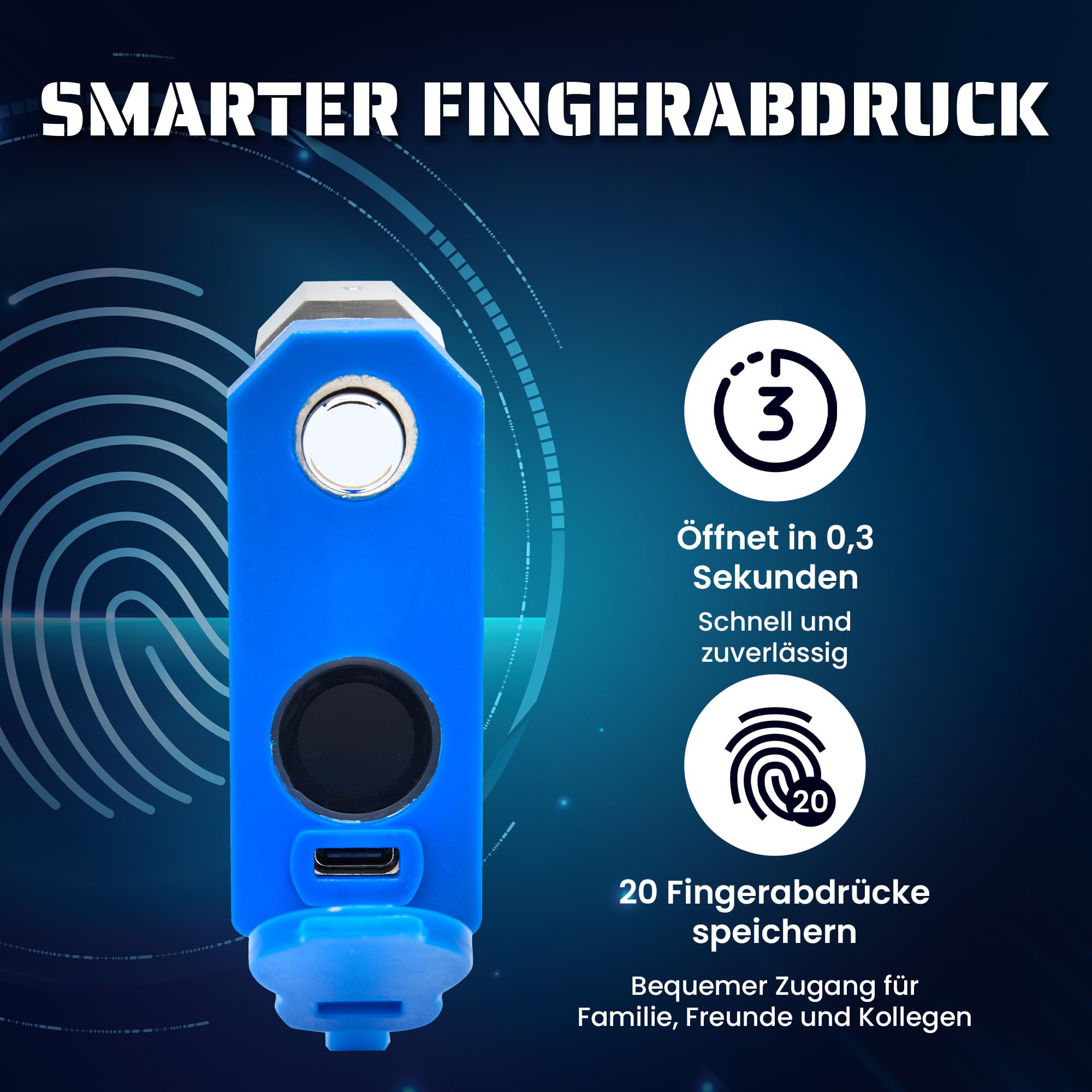 Magmaus® SRL70 Fingerabdruck schloss – Smart Lock Vorhängeschloss mit App-Steuerung, 20 Fingerabdrücken, 2 Notschlüsseln & IP68-Schutz für Garten, Tor & Container.