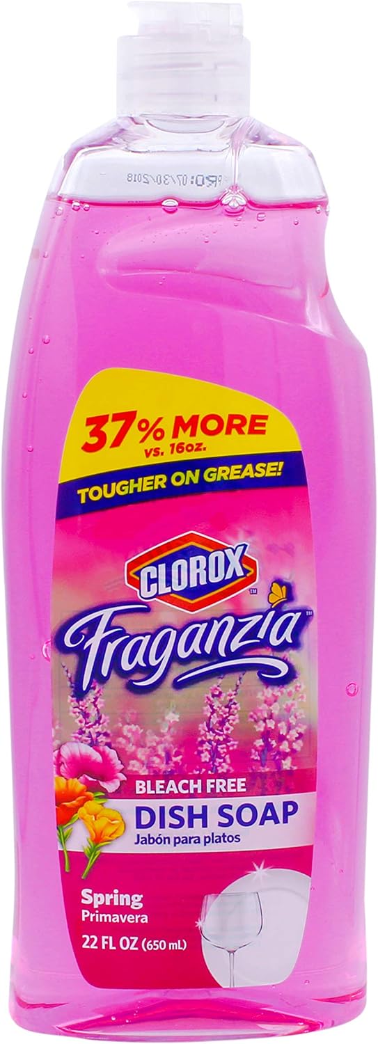Clorox Fraganzia Liquid Dish Soap Smells Great and Cuts Through Tough Grease Fast Quick Rinsing Formula Washes Away Germs A Powerful Clean You Can Trust Scent 22 Ounces, Spring, (Pack of 6)
