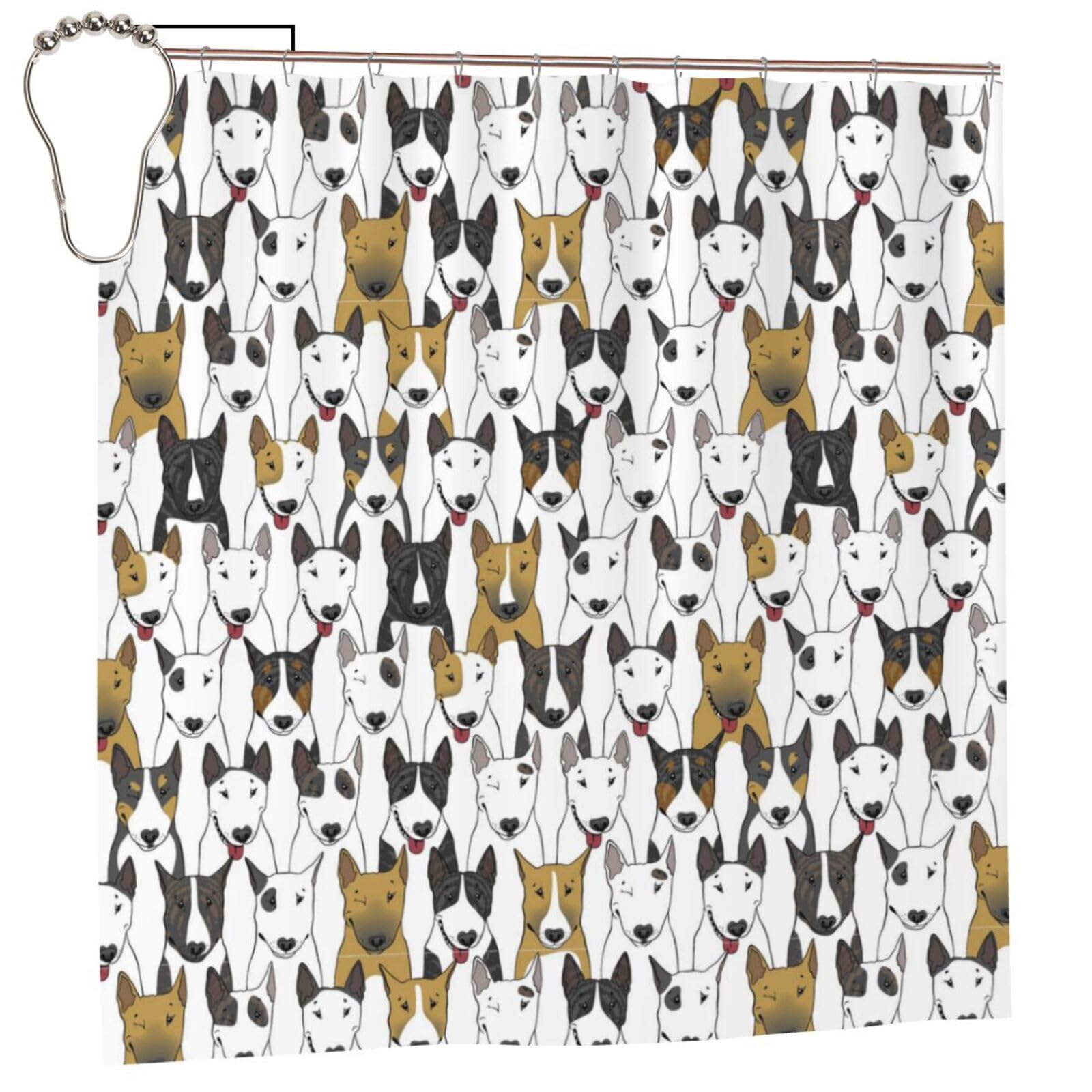 Qqlady Iron Funny Dogs Bull Terrier Shower Curtain Fabric Shower Curtain With 12 Hooks Modern Decor Bathroom Curtain Waterproof Shower Curtains For Bathroom, Bath Stalls, Bathtubs 72X72 Inches
