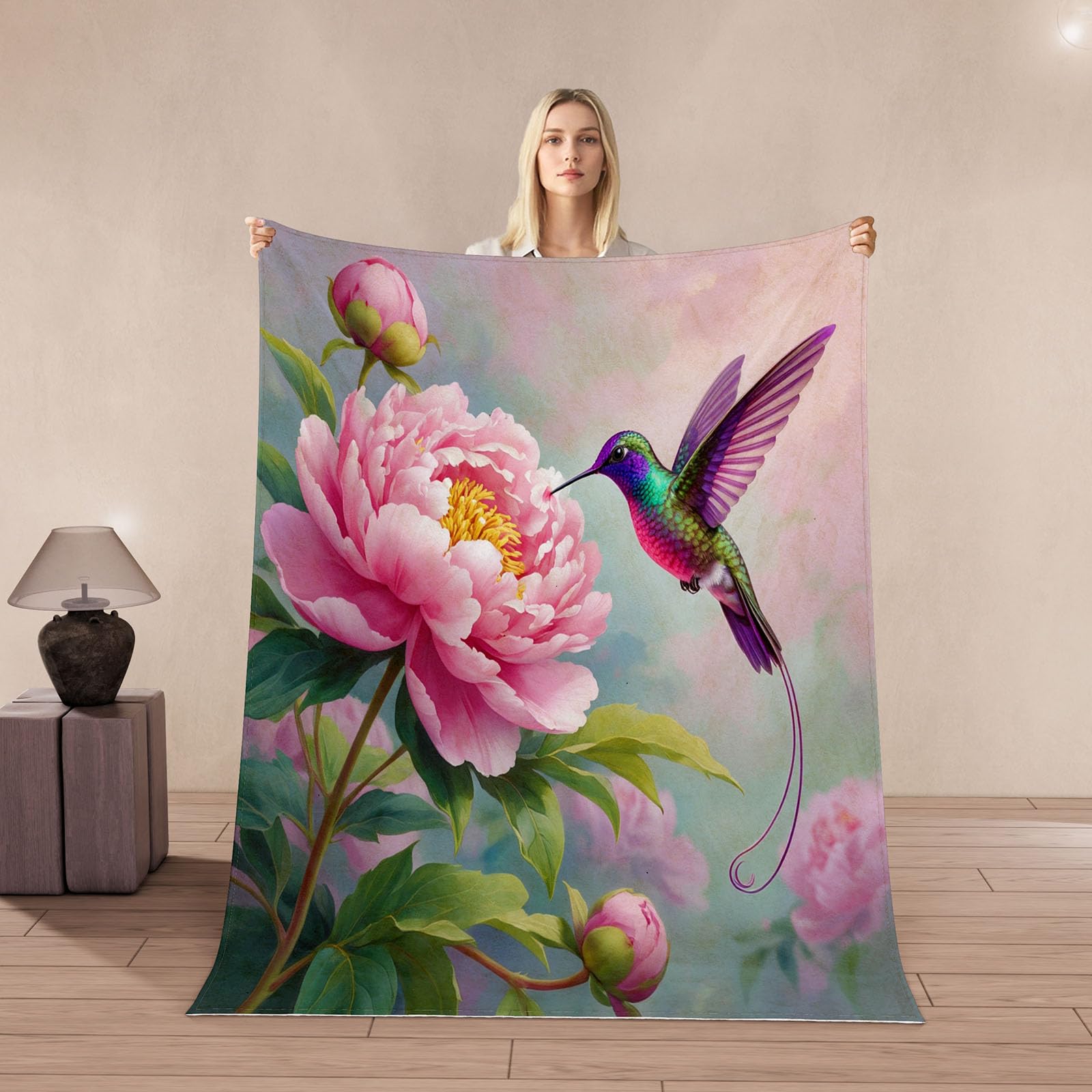 Plaid 3D colibri en flanelle de luxe couvre lit toutes saisons