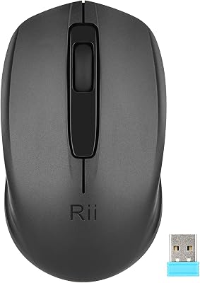 Rii Maus kabellos, 2.4G Funkmaus mit USB Empfänger(befindet Sich im Akkufach auf der Rückseite der Maus) Für Links und Rechtshänder, PC/Laptop/Windows, Schwarz