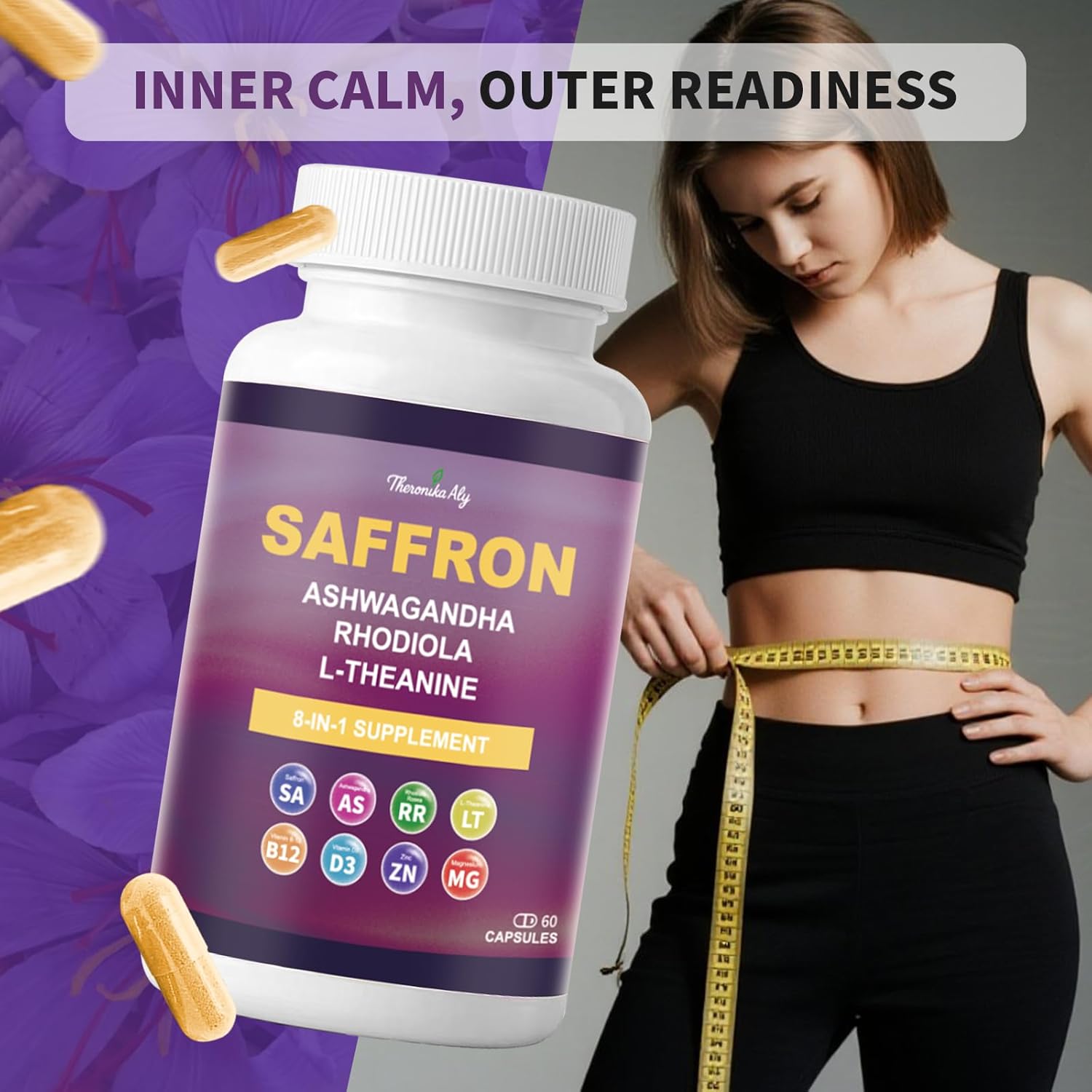 Saffron Supplements – Blend with Ashwagandha, Safron, Rhodiola, Magnesium, L-Theanine, Zinc & B12, 88.5 mg Pure Saffron Extract Capsules Mood, Energy, Vision & Focus – 60 Vegan Capsules - Image 8