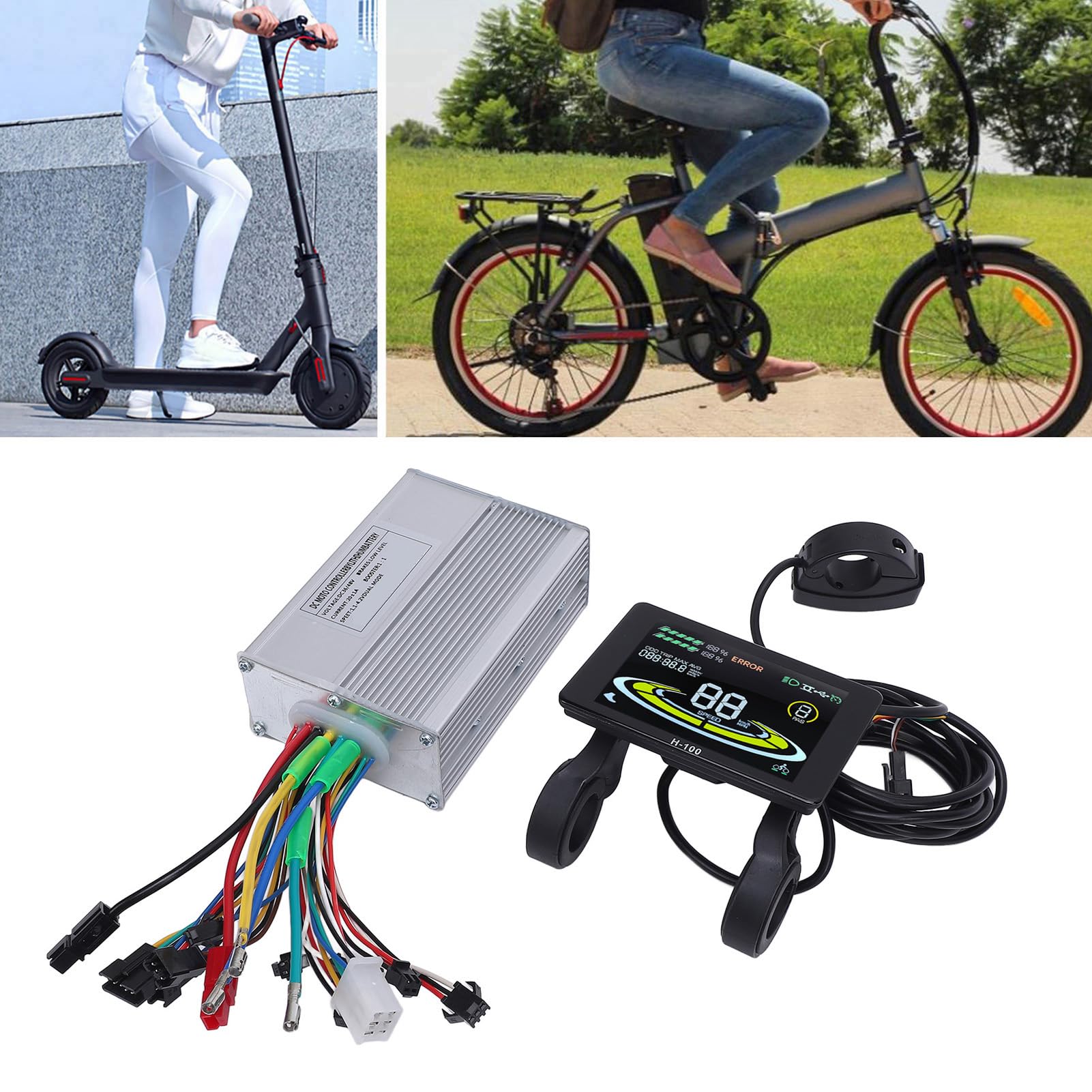 BuyWeek Kit de Contrôleur de Moteur Sans Balais, 36V 48V 350W 500W 20A 3 Modes Contrôleur d'Onde Sinusoidale avec Écran d'Affichage LCD Couleur H100 pour Vélo Électrique Trottinette Électrique