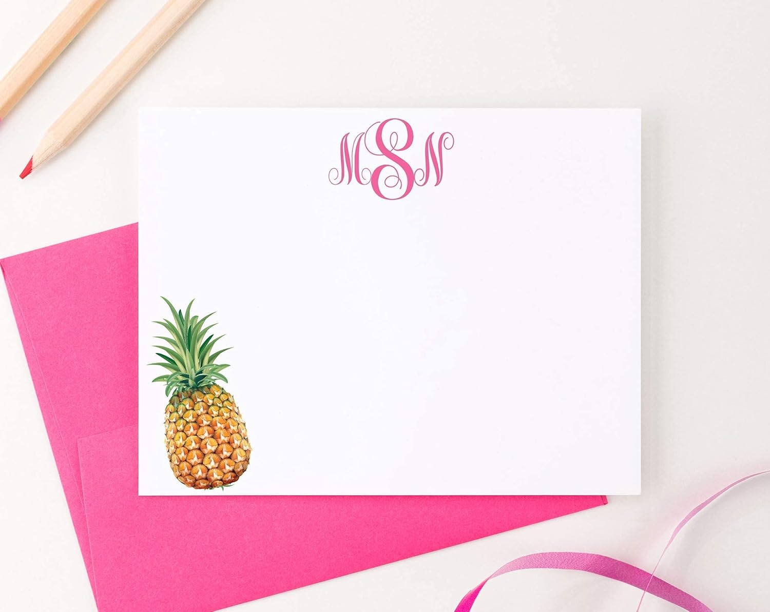 Pineapple Monogrammed Stationary Note Cards with Envelopes Set, Monogram Stationery Set for Women, Pineapple Monogrammed Note Cards Set, Monogrammed Gifts for Women, Your Choice of Colors and Quantity