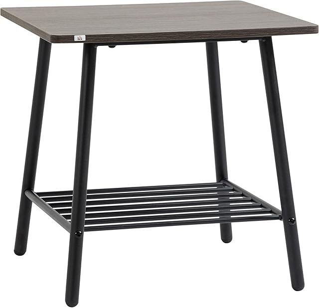 HOMCOM Side Table with 2-Tier Storage, Sofa End Table with Metal Frame for Living Room