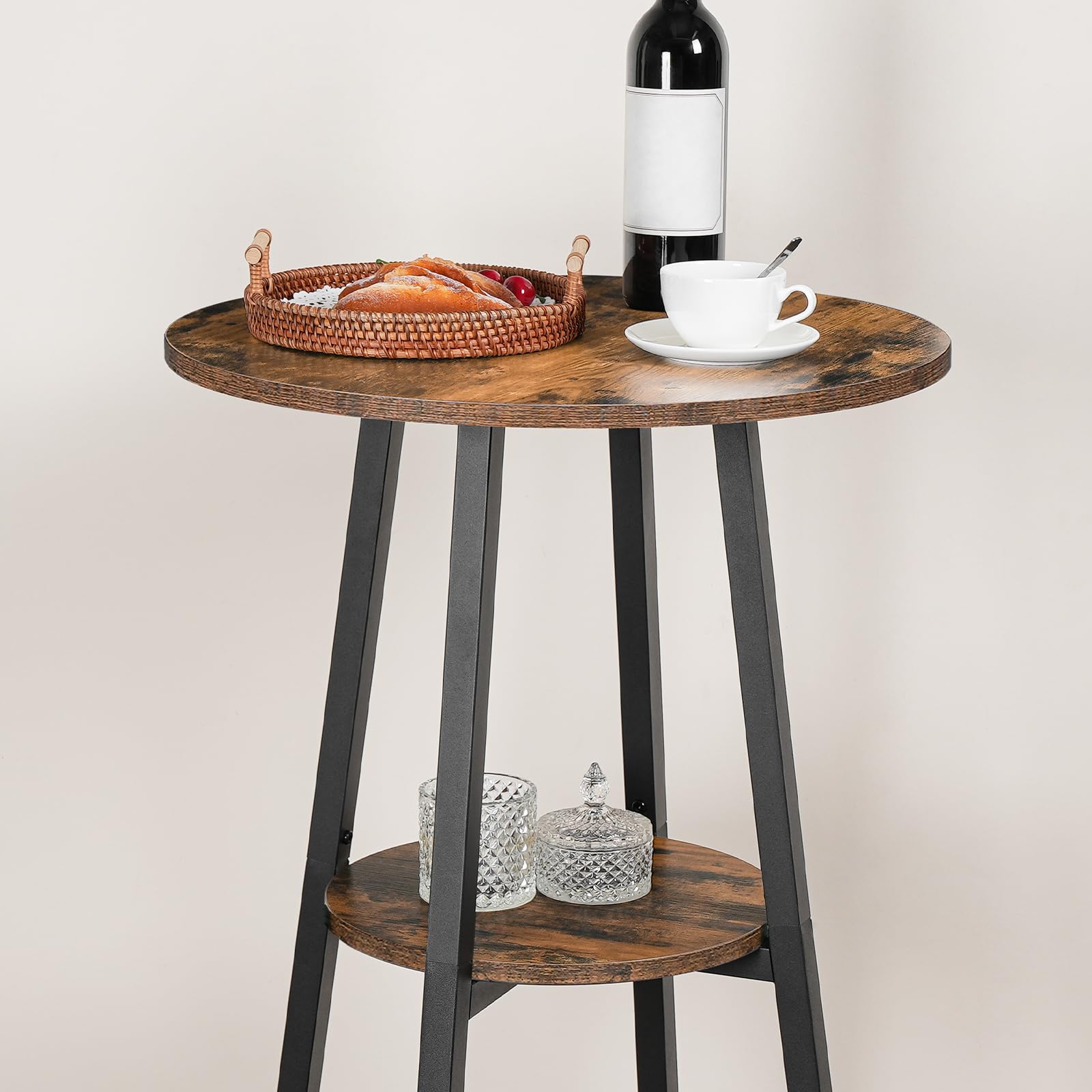HOOBRO Mesa de Bar Redonda, Mesa de Bar Informal, Pequeña Mesa Alta para Uso Doméstico, Mesa Alta de Dos Alturas, Sencilla y Versátil, Salón, Bar, Marrón Rústico y Negro EBF55BT01