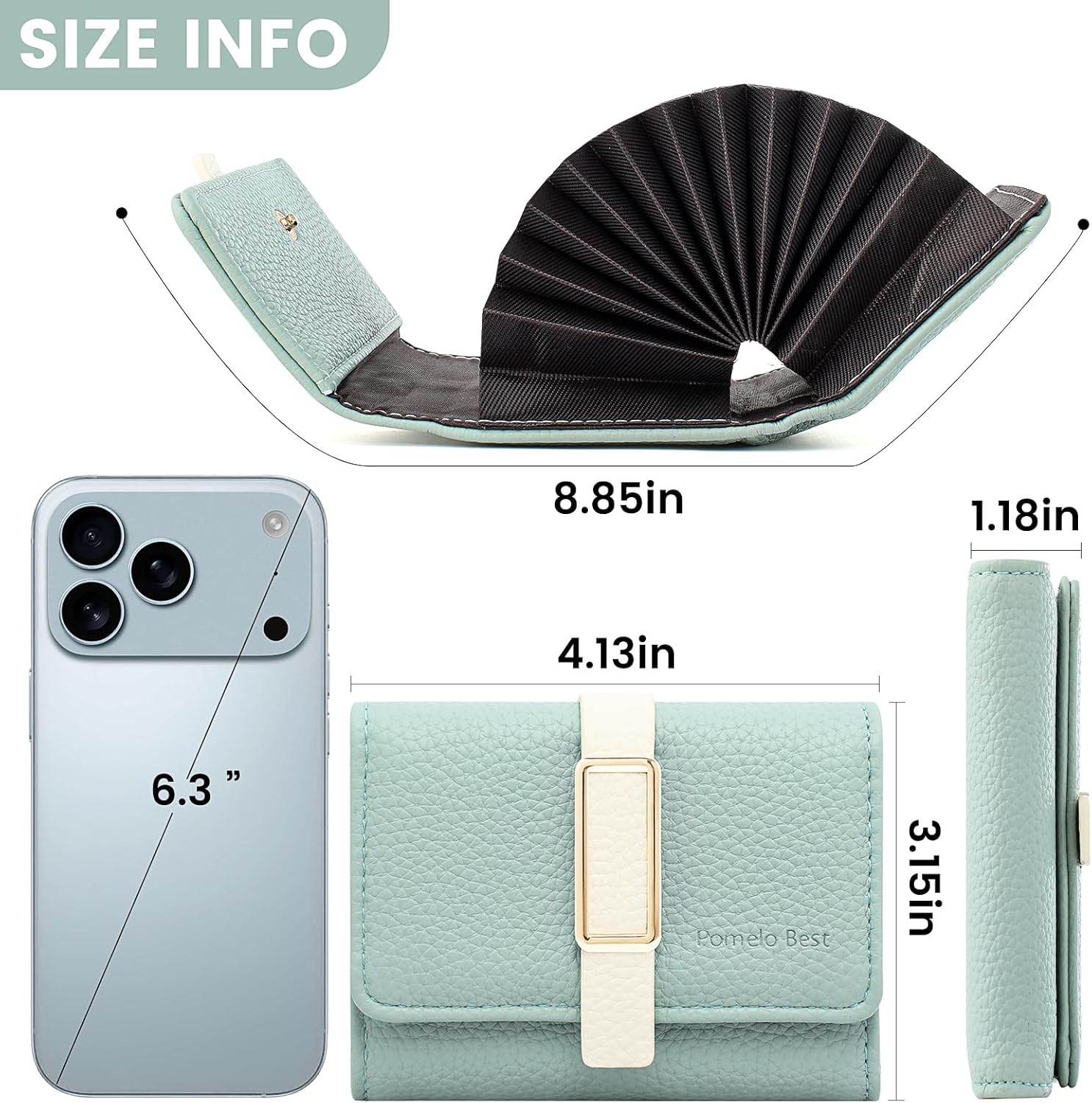 Pomelo Best Credit Card Holder RFID Wallet for Women, Small Leather Zipper Card Case with With 11 Card Slots Light Blue - Image 3