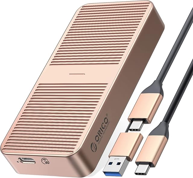 ORICO Upgraded M.2 NVME SSD Enclosure 40Gbps PCIe3.0x4 USB C Adapter, Aluminum NVME PCIe 2280 M-Key(B+M Key) External Solid State Drive Case, Support Thunderbolt 3/4 USB3.2/3.1/3.0/Type C-M224-Golden
