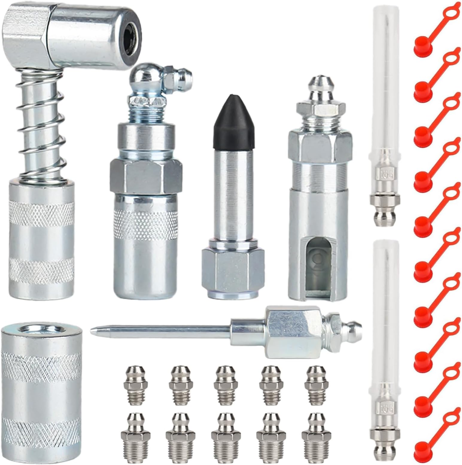 28pcs Grease Press Adapter, Grease Press Attachment, Grease Gun Accessory Kit for Lubrication , Grease Press Nozzle, Lubricant Attachment, Grease Press Tube Adapter (7 Types)