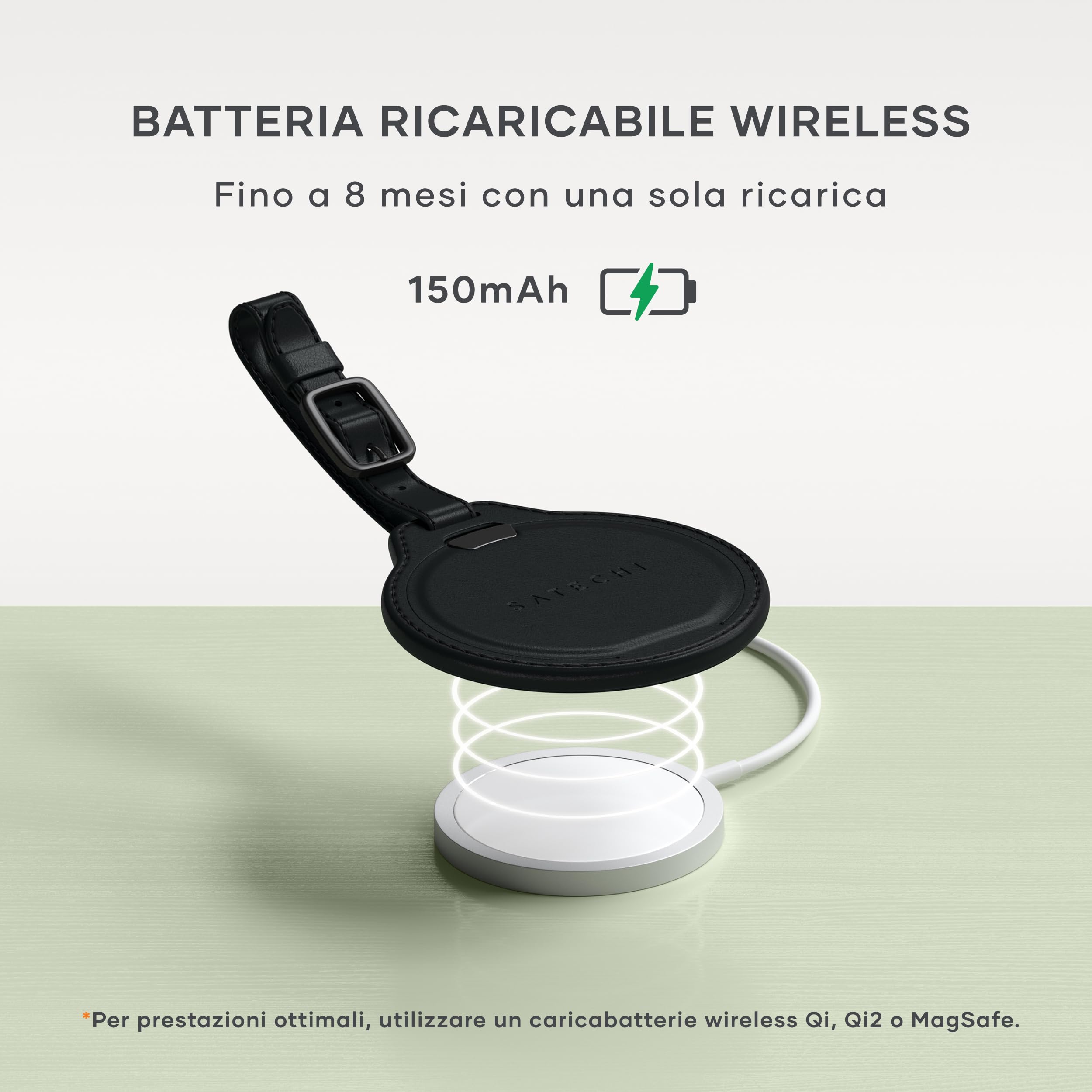 SATECHI FindAll GPS Tracker per Valigie, Apple Find My, Nero | Localizzatore Bluetooth, ricarica wireless, compatibile TSA, avvisi di smarrimento potenti, per iPhone, iPad, Mac