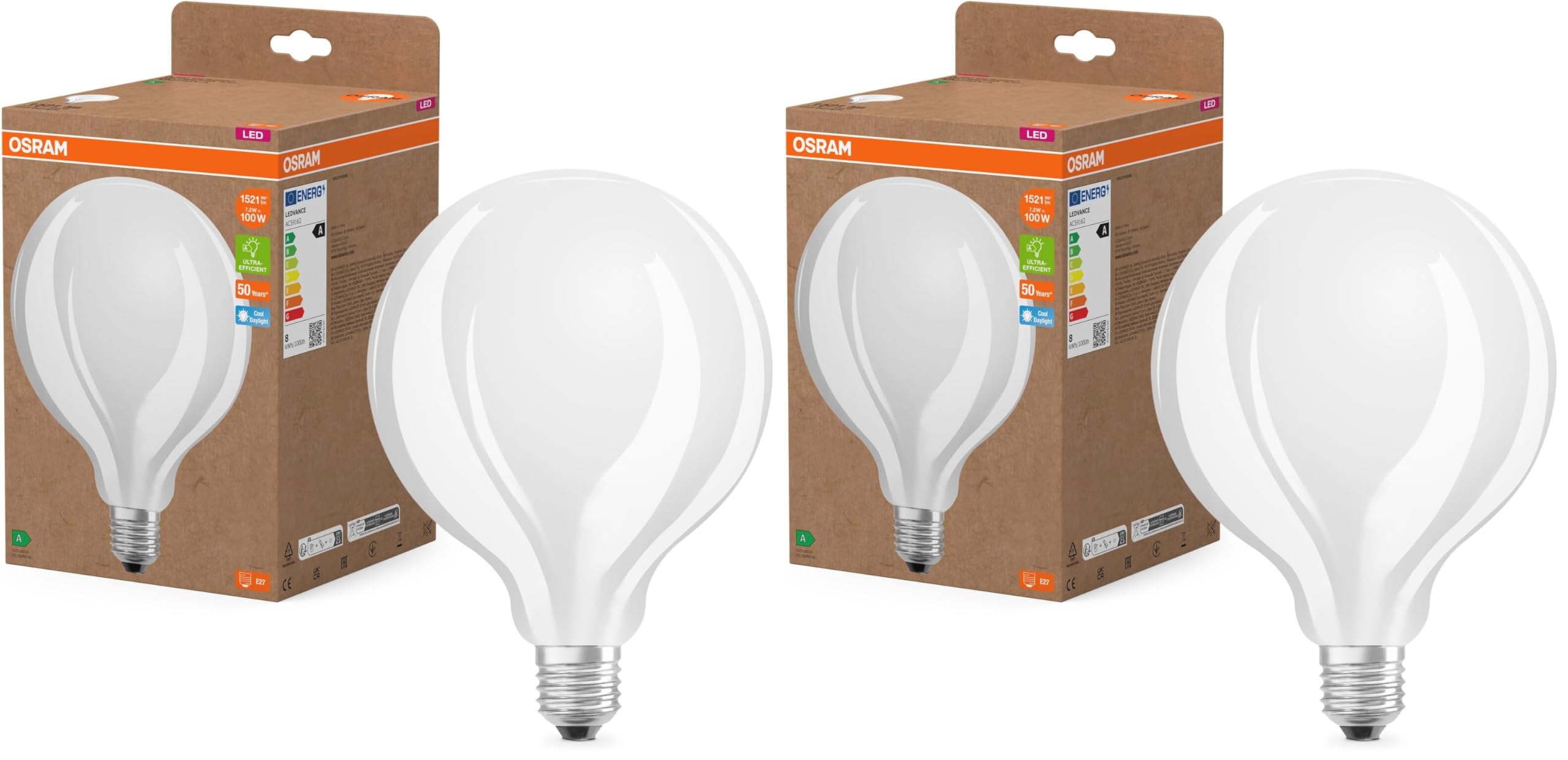 Osram LED-Lampe in klassischer Kolbenform, mit dekorativem LED-Filament im Frosted Design, Energieeffizienzklasse A, E27, 11.6 W, 2452 lm, 4000 K, kaltweiß. Ohne Aufwärmen, sofort 100% Licht.
