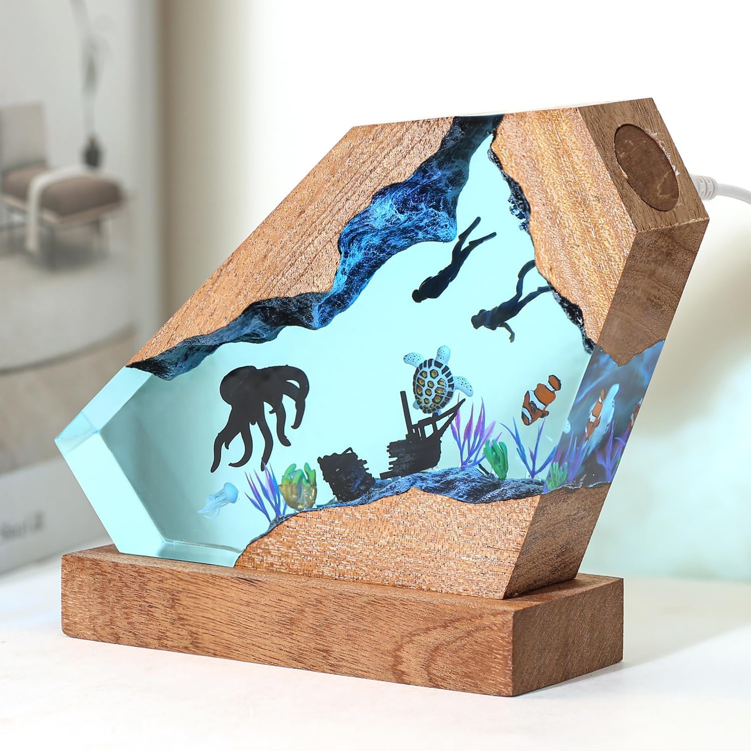 Octopus Ocean Resin Lamp - Handmade Resin Night Light with USB Port, Variable Lights, Octopus Gifts and Decor, Ocean Enthusiast Collectibles, Unique Birthday Gifts for Father Him Her (6"x4") - Image 3