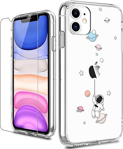 LUHOURI Funda diseñada para iPhone 11 con protector de pantalla, acrílico transparente para mujeres y niñas, funda protectora de ajuste delgado de