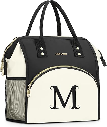 Lonchera personalizada para mujeres, preppy reutilizable con iniciales aisladas, regalo para amigas, gran apertura amplia, resistente al agua, bolsa