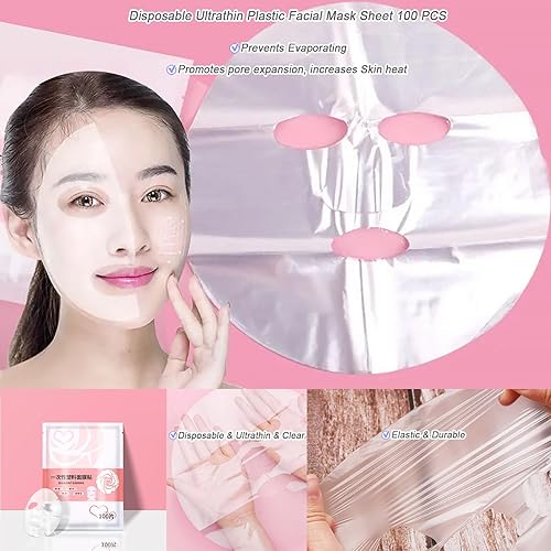 Miniatura 4 de GELMAY Mascarilla de plástico desechable para rostro, cuello, ojos, nariz, labio, máscara facial ultrafina, transparente, papel para el cuidado de