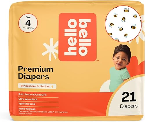 Hello Bello Pañales prémium talla 4 (22-37 libras) diseños de abejas ocupadas, paquete jumbo de 21 quilates