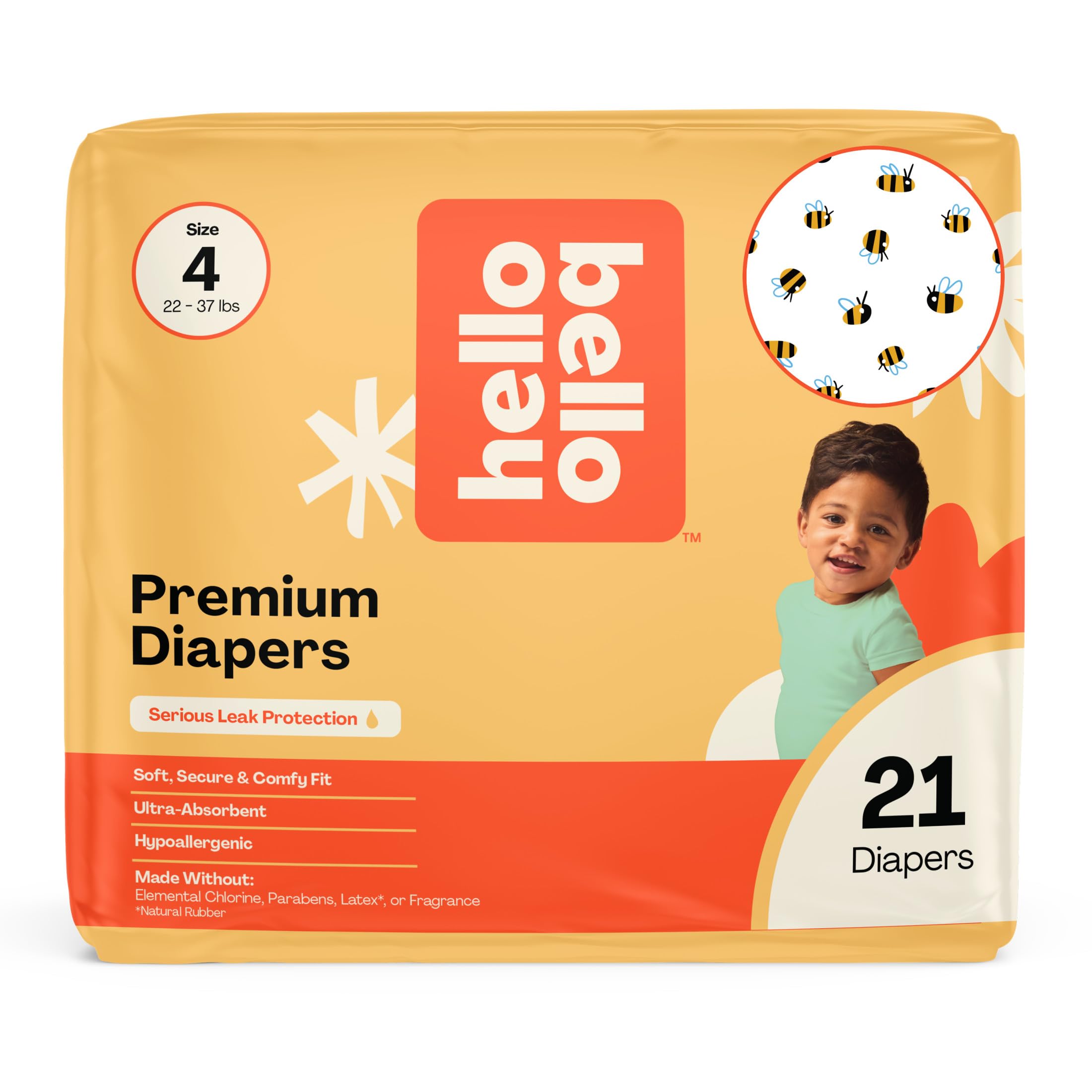Hello Bello Diapers, Premium Leak Protection (Busy Bees) Size 4, 21ct