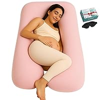 Vista 1 de Almohada de embarazo en forma de U, funda 100% algodón, soporte de maternidad de cuerpo completo para vientre, espalda y piernas, máscara de ojos