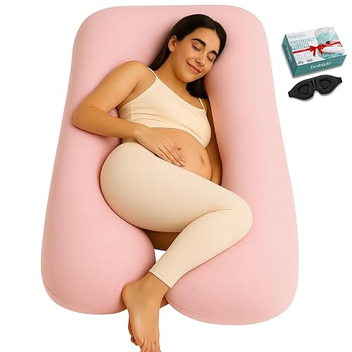 Almohada de embarazo en forma de U, funda 100% algodón, soporte de maternidad de cuerpo completo para vientre, espalda y piernas, máscara de ojos y