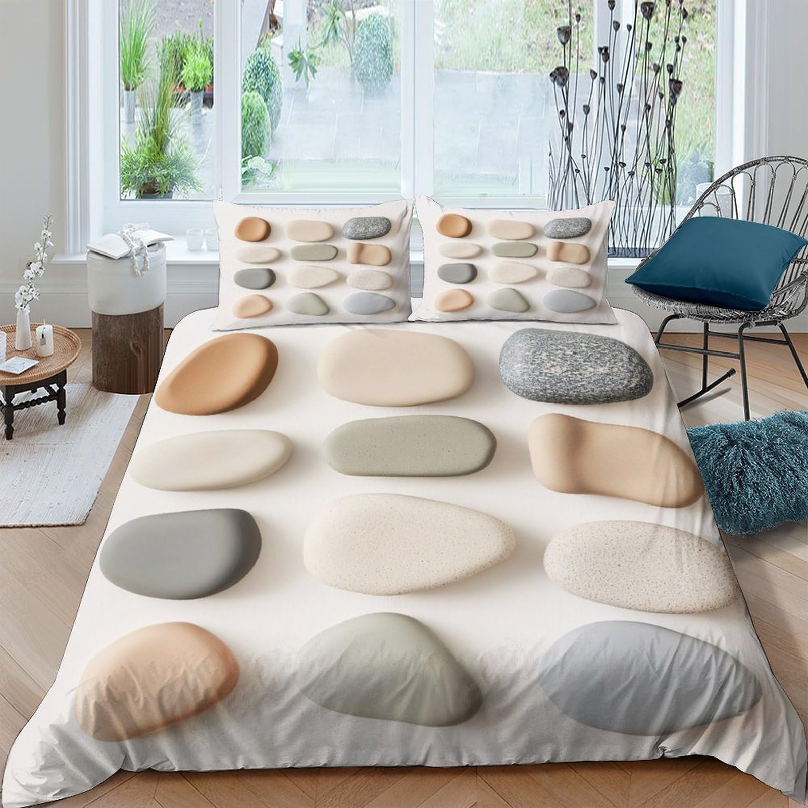 Ctjqhvkz Style-6 3D Printed Pebble Stone Fitted Sheet Microfiber Soft Breathable Earth Tone Rock Mattress Cover For Bedroom Guest Room Decor Single（135X200cm）