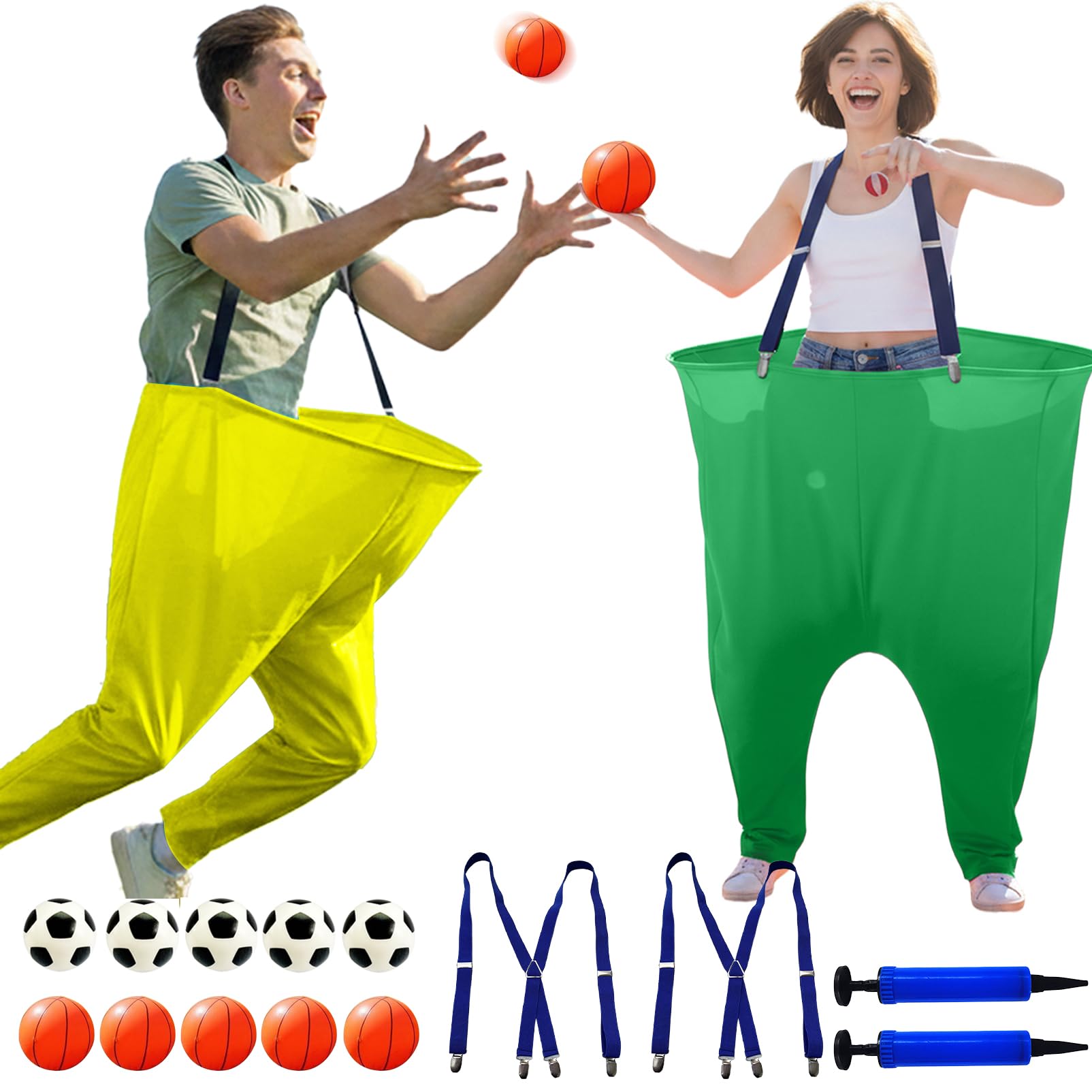 2-teiliges Oma-Hof-Spiel-Set für Erwachsene – mit 10 verdickten verbesserten Hüpfbällen, 2 Gurten und 1 Spielanleitung (evtl. nicht in deutscher Sprache), lustige Outdoor-Party-Spiele für