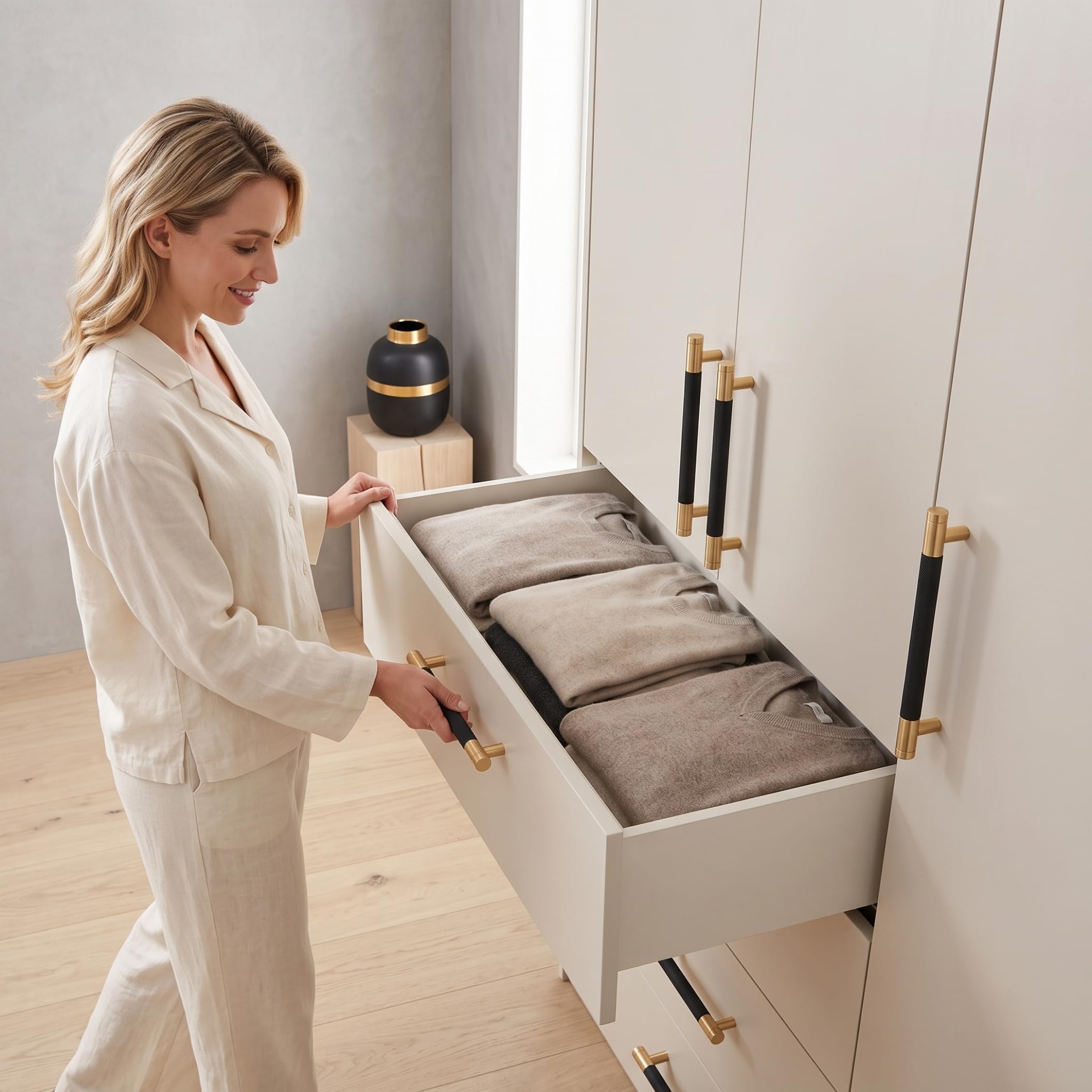 Maniglie da cucina, ferramenta per mobili in alluminio da 12, 7 cm, confezione da 12, nero e oro