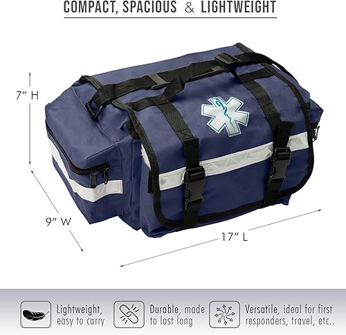 Miniatura 4 de NOVAMEDIC Bolsa de primeros auxilios azul vacía profesional, 17 x 9 x 7 pulgadas, portador de primeros auxilios EMT para paramédicos y kit de