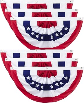 2x4 Ft American Flag Bunting Outdoor - USA Patriotic Pleated Fan Flag for 4th of July Memorial Day Decorations 6 Pack