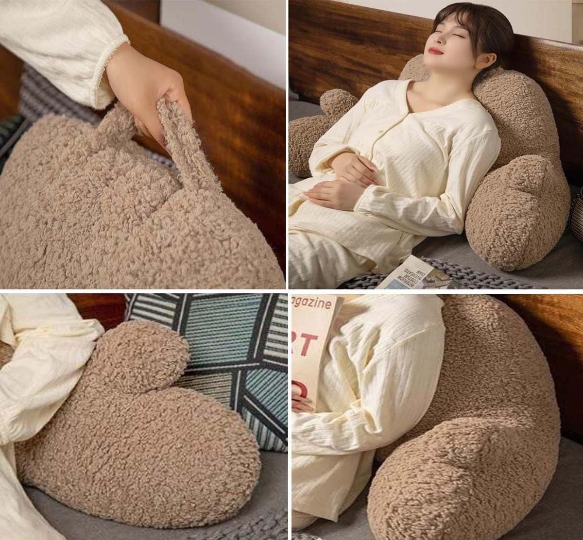 Morbido cuscino da lettura, morbido e soffice, cuscino portatile per divano, sedia letto, supporto lombare con braccioli, perfetto per il posizionamento della TV (marrone, 68 x 36 cm)