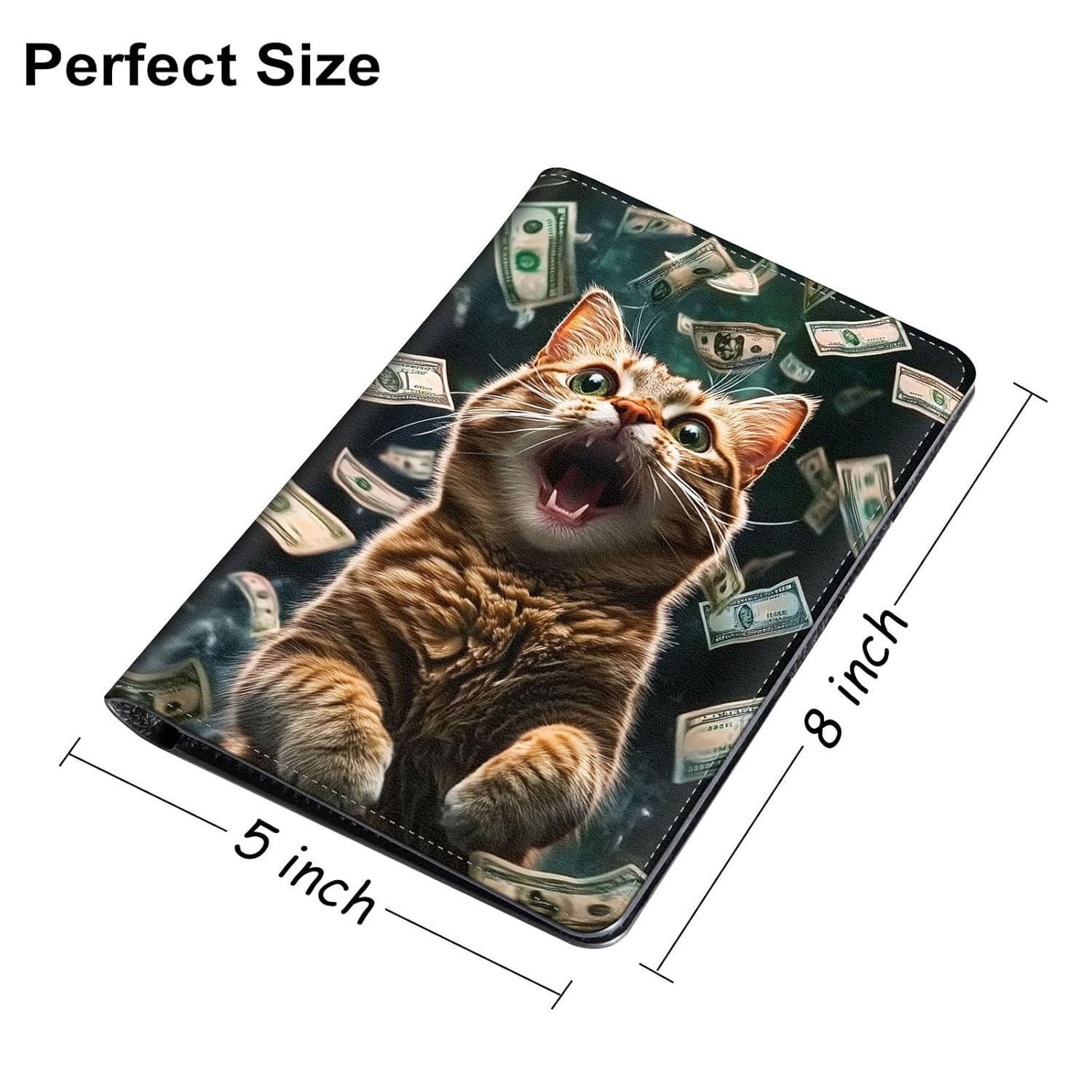 Server Book for Waitress – PU Leather Cute Server Organizer with Zipper Pocket, Card & Money Holder, Pen Loop – Fits Apron – Waitress Book for Servers, Excited Cat