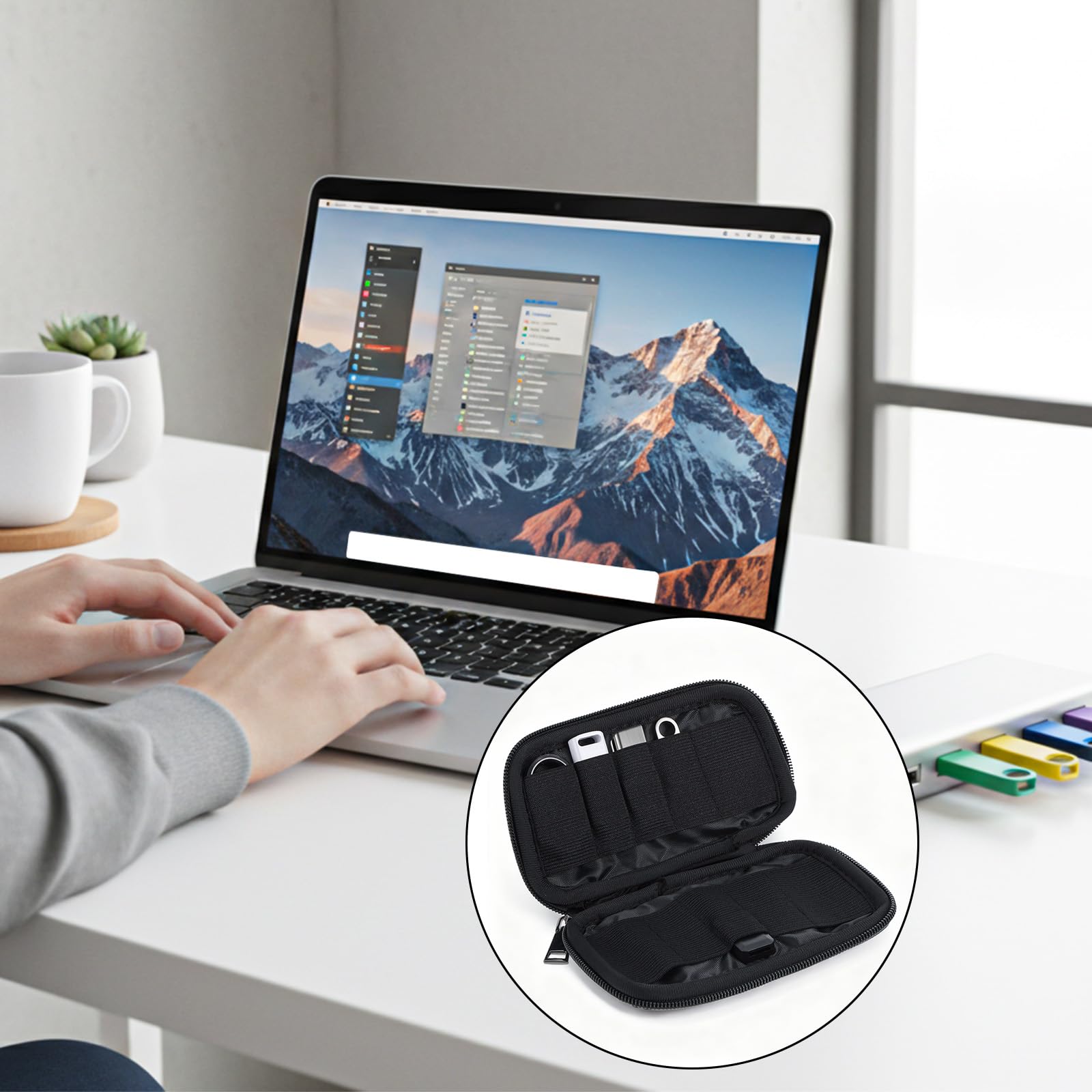 Ouligay Torba do przechowywania pamięci USB z 10 gniazdami, mały organizer na pamięć USB, czarny pojemnik do przechowywania pamięci