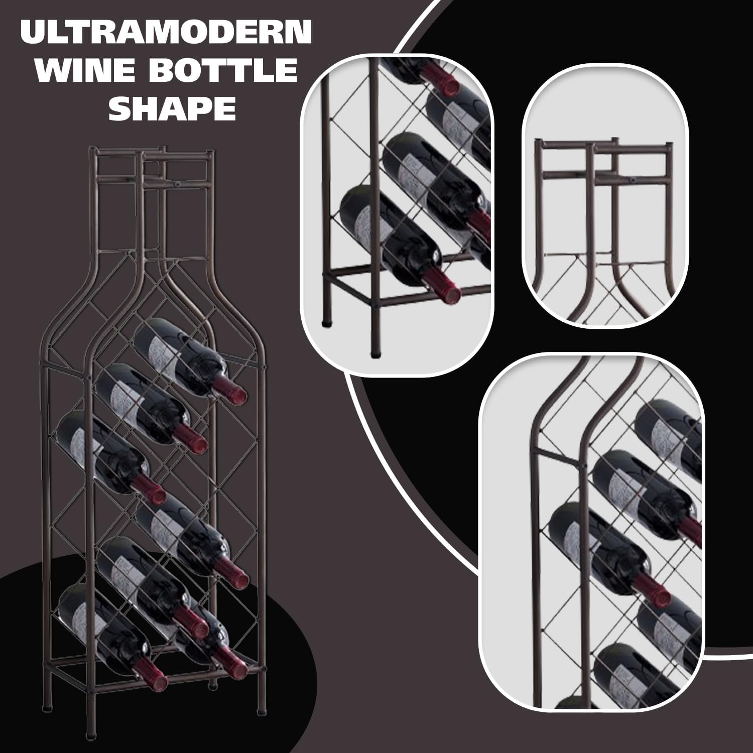 Kings Brand Furniture - 12 Bottles Freestanding Floor Metal Wine Rack Wine Bottle Holders Stands for Home with Bottle Shape Bar Stand for Liquor, Pewter