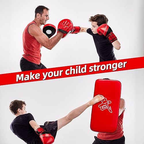 Miniatura 6 de Juego de almohadillas de boxeo y guantes de boxeo 3 en 1, almohadillas de cuero para enfocar, almohadillas de muay thai de MMA para patear Taekwondo