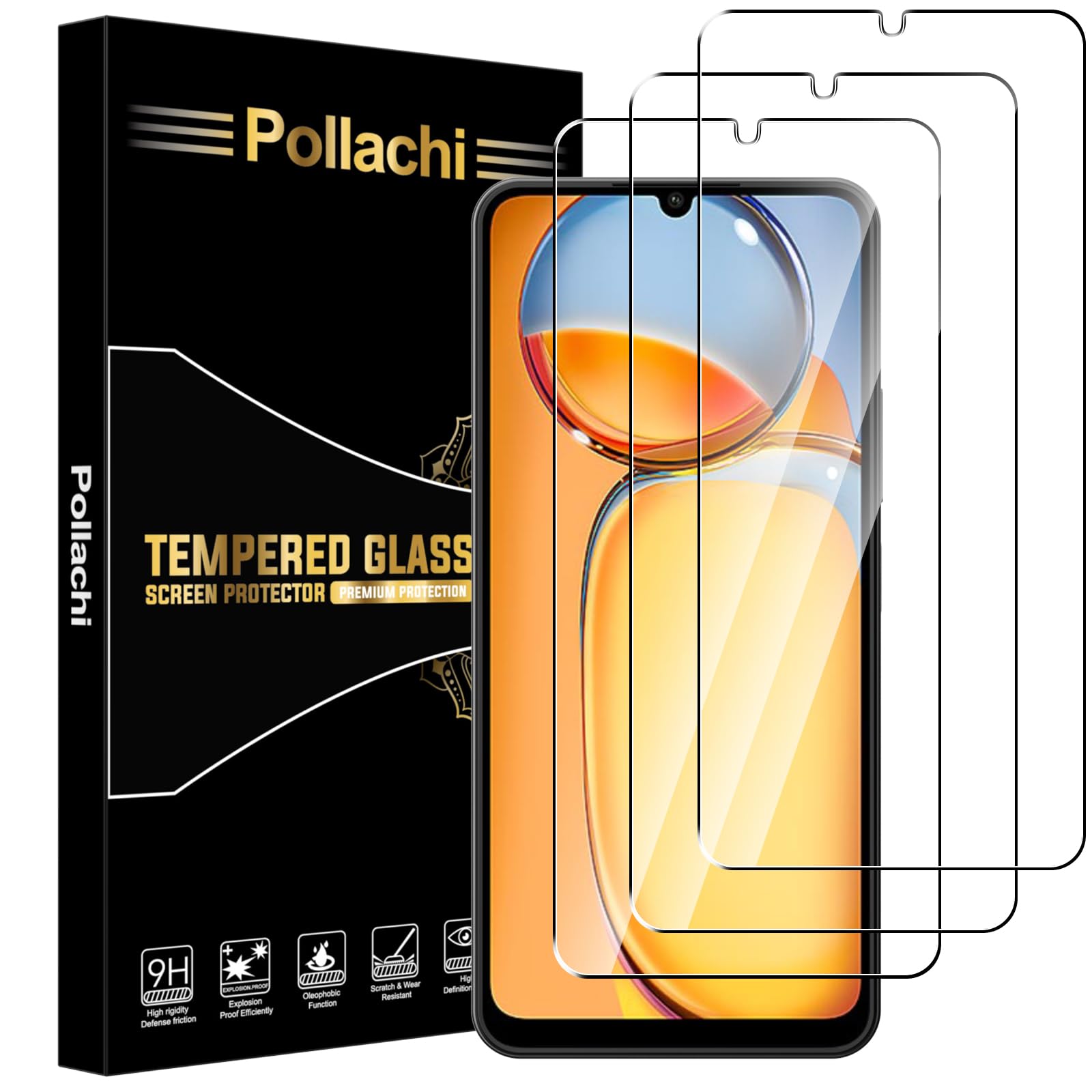 Pollachi [3 Pezzi Vetro Temperato per Xiaomi Redmi 13C/Xiaomi Poco C65, Durezza 9H Anti Graffio,Anti-Impronte Senza Bolle,Pellicola Protettiva per Redmi 13 C/Xiaomi Poco C65