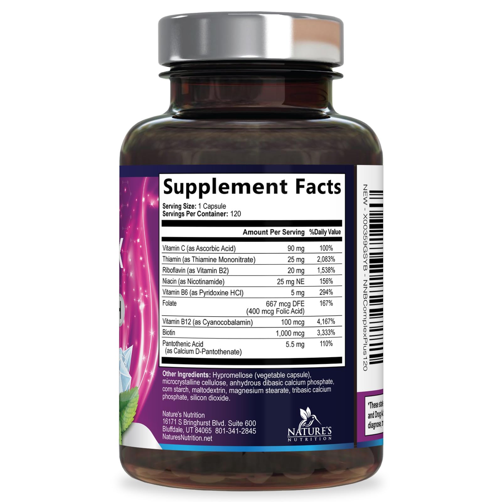 B Complex Vitamins Capsules - Super Complete B-100 Complex with Vitamin B12 B6 C Biotin Folate & Folic Acid for Immune & Energy Support - Supplement for Heart, Brain, & Nerve Support - 120 Capsules — Amazon image 9