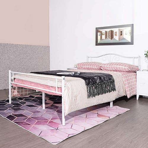 Miniatura 28 de Base de cama de metal resistente tamaño individual, base de colchón de acero, con revestimiento negro, cabecero retro para cama individual, no Negro