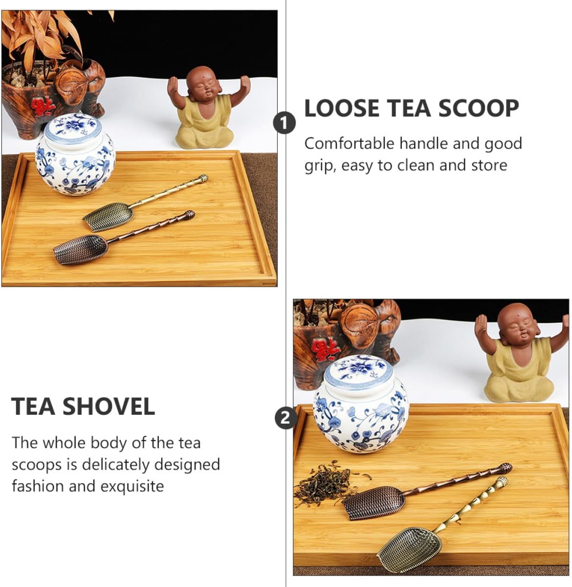 MAGICLULU 2pcs Metal Tea Shovels Long Handle Tea Scoops with Sieve Design for Loose Leaf Making Accessories Vintage Red and Blue Set for Gongfu Preparation