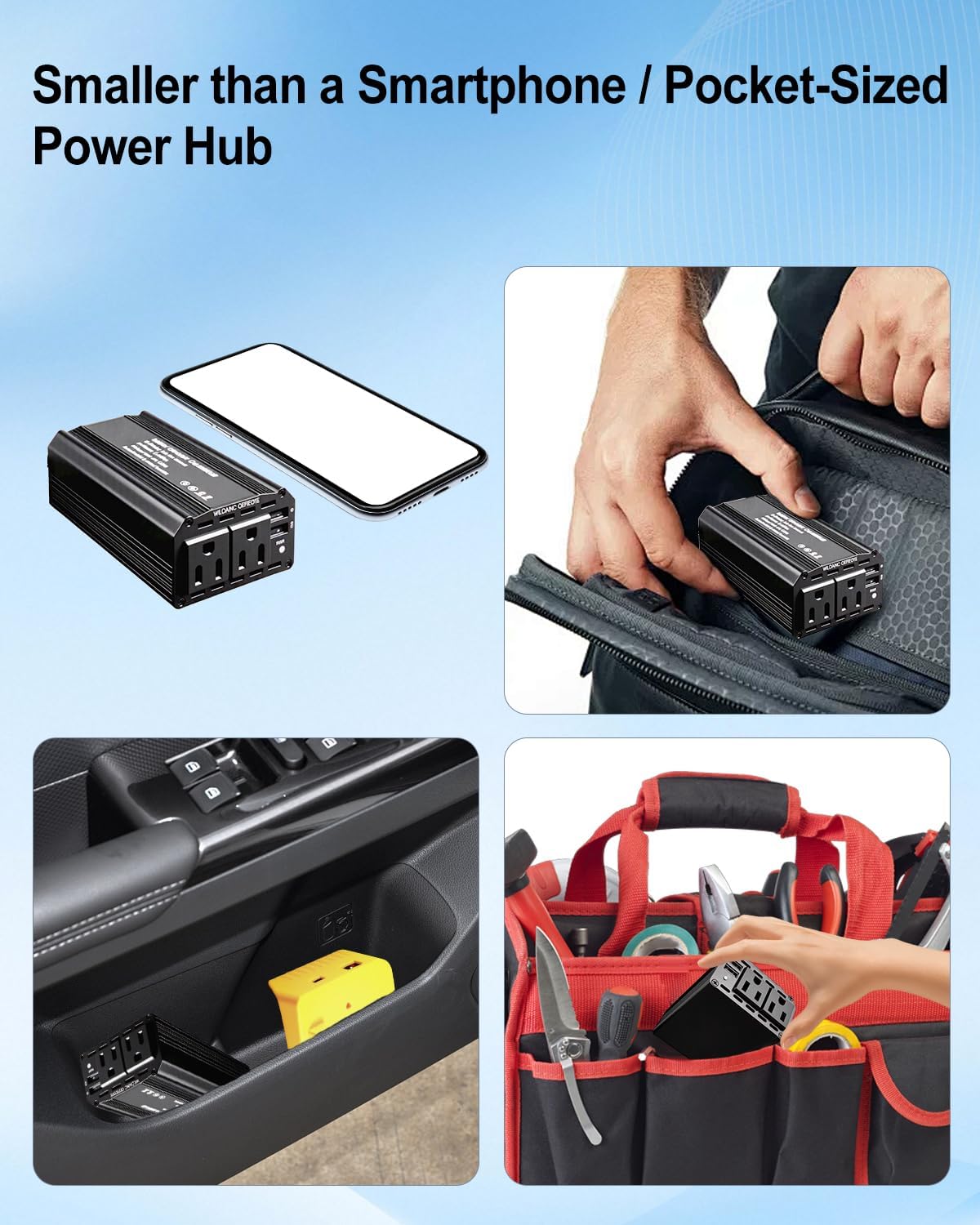 300W Power Inverter Compatible with DeWalt 20V Battery, Portable 110V AC Outlet with 2 AC Plugs, 3 USB, 1 Type-C PD Fast Charging, DC Charger Adapter Outdoor Power Supply for Camping, Travel