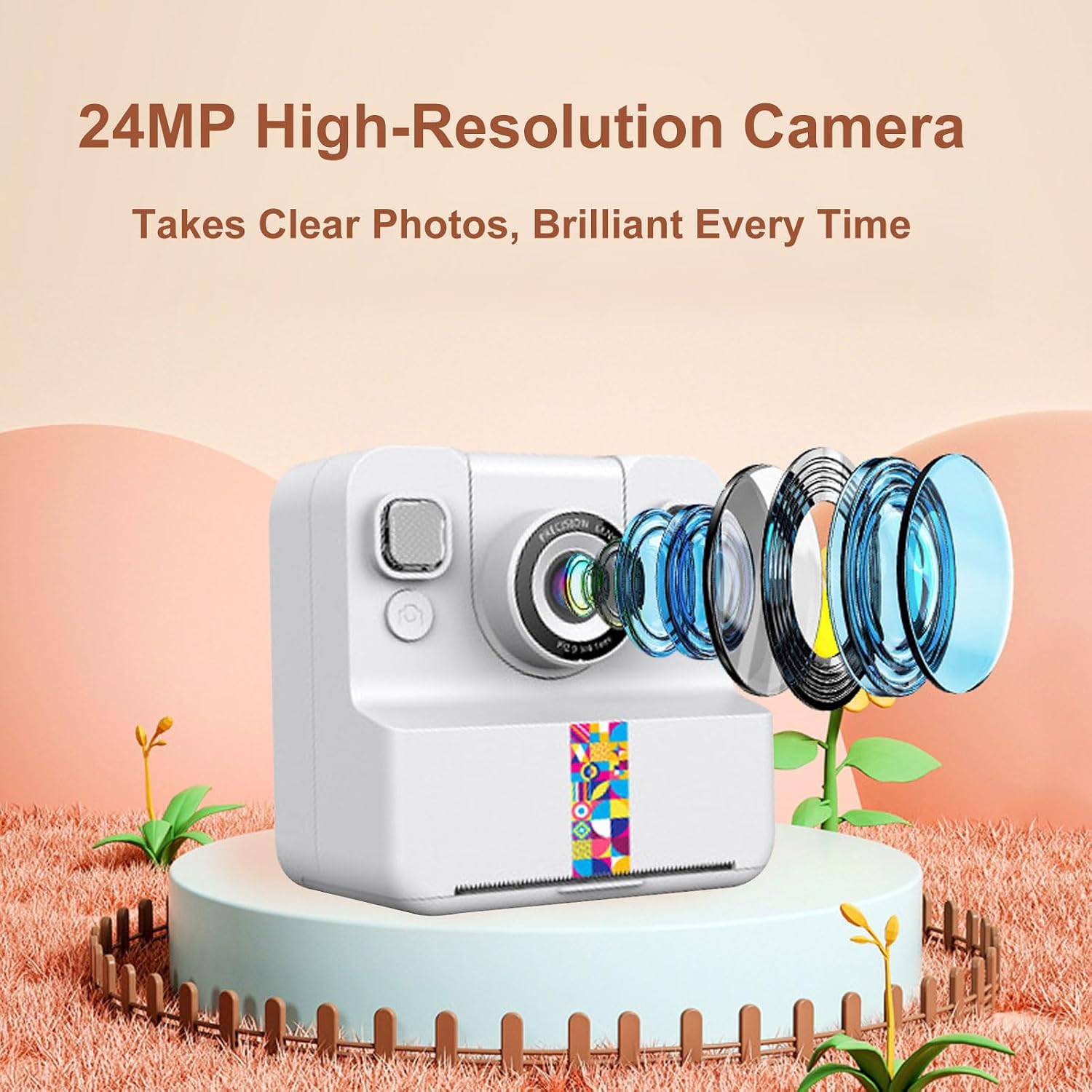 Yoidesu Kids Instant Camera, 1080P Thermal Printing Camera with 2.4 Inch Screen and Flip Lens, Portable Instant Print for Children Birthday Gift