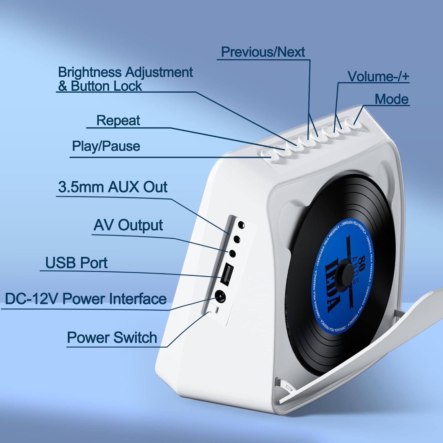 9.8" Portable DVD Player with Bluetooth, 1024 x 600 Screen, Portable DVD Player with Screen, 4000mAh Rechargeable, HiFi Speakers, Timer/Remote/Sync TV, Support DVD/CD/Bluetooth/AUX/AV/USB