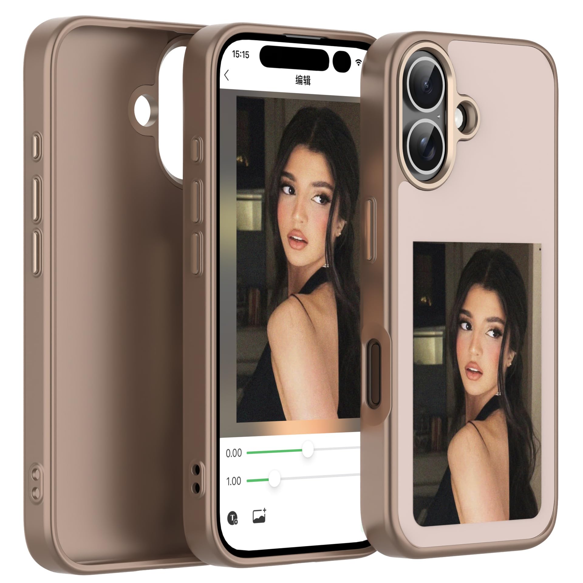 Arsey Upgraded 4.0 Inch HD 4 Colors NFC Smart E Ink Screen Projection Phone Case, DIY Picture/Photo/Images Everytime Everywhere, Anti-Slip, Anti-Shock, Gold (for iphone 16)