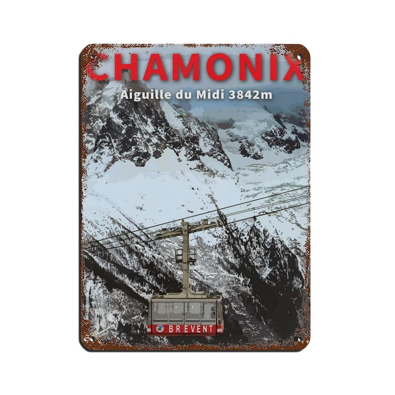 Chamonix Travel Poster, France Poster Tin Sign Vintage Metal Pub Club Cafe Bar Home Wall Art Decoration Poster Retro 12x16inch(30x40cm)